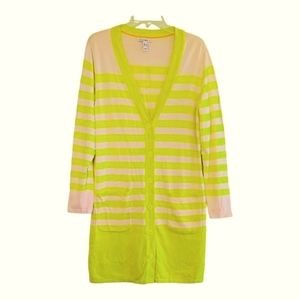 Isaac Mizrahi Striped Yellow and Pink Women's Sweater cardigan size Large. New.